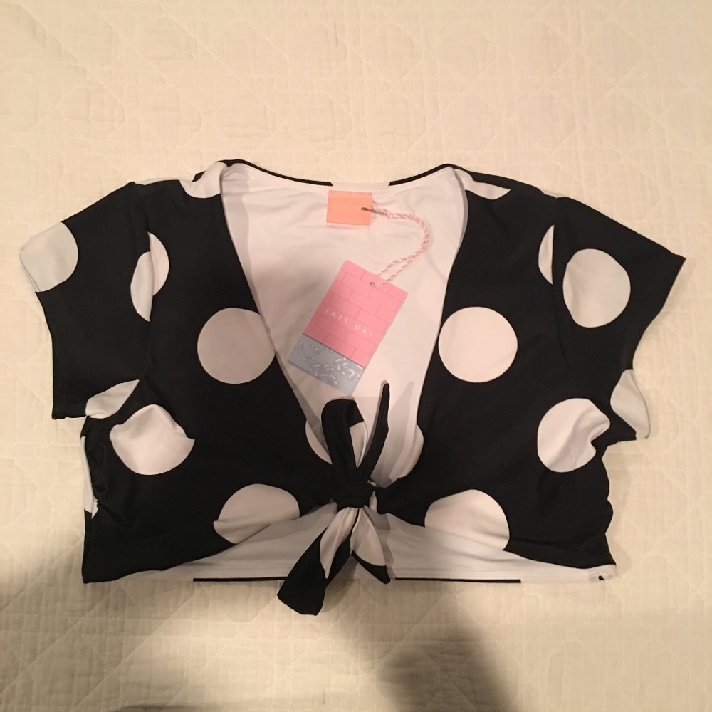 Lazy Oaf Polka Dot Tie Front Bikini Top
